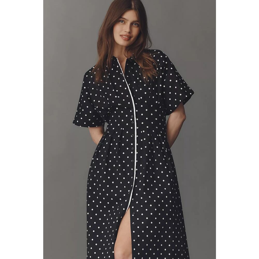 New ANTHROPOLOGIE The Tobie Shirt Dress by Exquise $198 MEDIUM Black & White